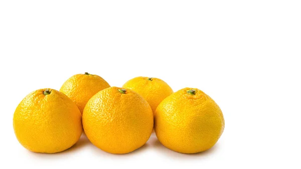 Cinco tangerina laranja isolada sobre fundo branco. espaço de cópia, modelo . — Fotografia de Stock