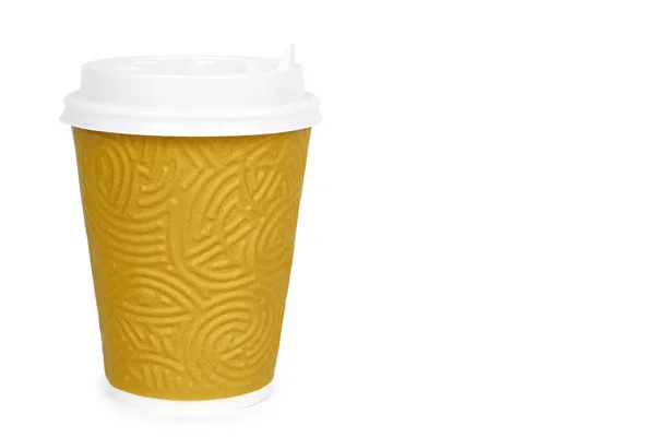Saca café en una taza termo. Aislado sobre un fondo blanco. Recipiente desechable, bebida caliente. copiar espacio, plantilla — Foto de Stock