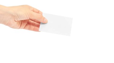 Eller iş kartları tutun. Beyaz arka plan üzerinde izole. kopyalama alanı şablonu