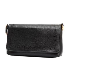 Beyaz arka plan üzerinde izole siyah deri Debriyaj. kopyalama alanı şablonu