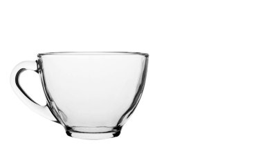 Boş kahve veya çay cam fincan beyaz arka plan üzerinde izole. kopyalama alanı şablonu