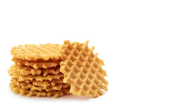 Waffle crujiente casero. aislado sobre fondo blanco. copiar espacio, plantilla — Foto de Stock