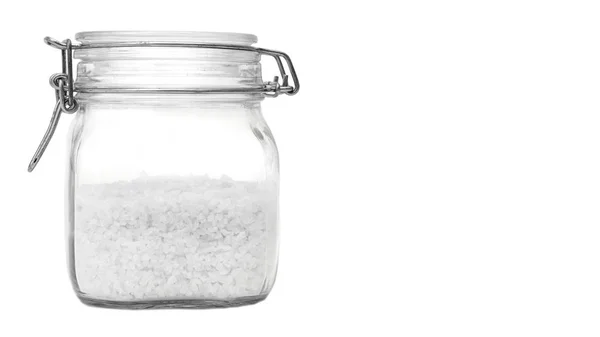 Flasche mit Salz isoliert auf weißem Hintergrund. Kopierraum, Vorlage — Stockfoto