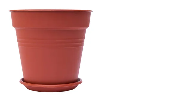 Empty clay flower pot isolated on white background. copy space, template — Stock Photo, Image