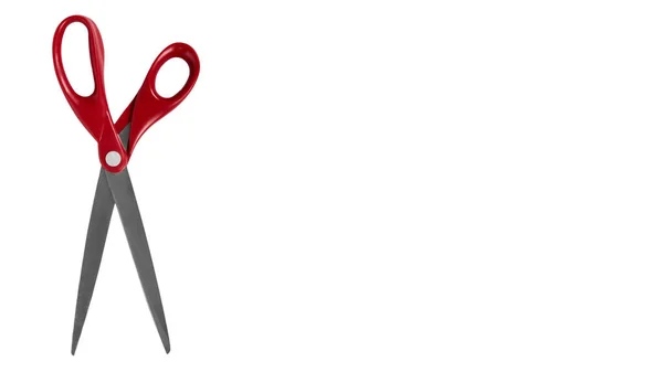 Red office scissors isolated on a white background. copy space, template — Stock Photo, Image