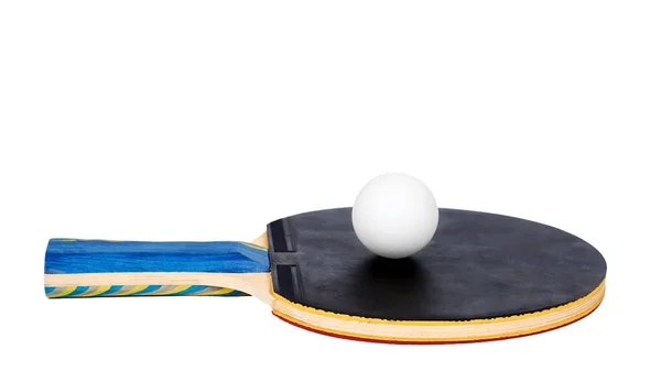Paletas de ping pong y recorte de bolas, aisladas sobre fondo blanco. copiar espacio, plantilla — Foto de Stock