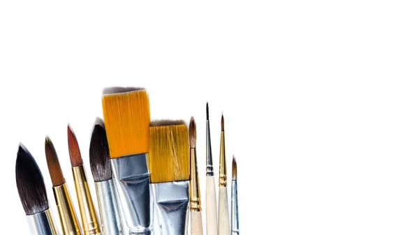 Brush to paint with watercolors isolated on white background, real and artificial. copy space, template. — Stock Photo, Image