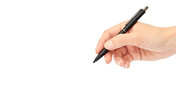 Female hands hold a pen. Isolated on white background. copy space, template Stock Picture