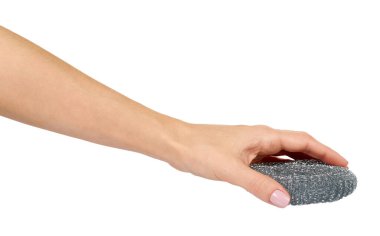 Bulaşık yıkamak için metal yuvarlak fırça. İzole edilmiş