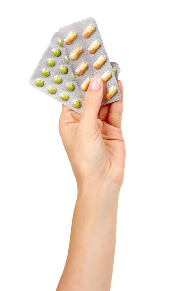 Srebrny pęcherz z tabletkami. Pomoc apteczna, lek. — Zdjęcie stockowe
