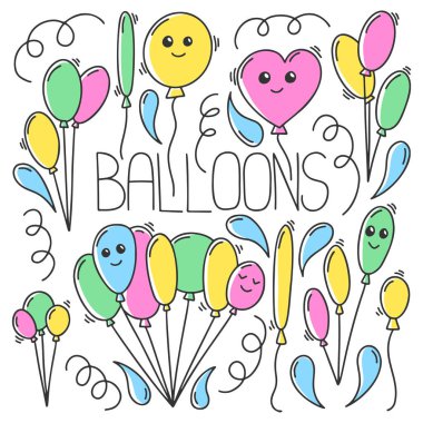 Karalama ve çizim tarzında şişirilebilir balon vektör kavramı.