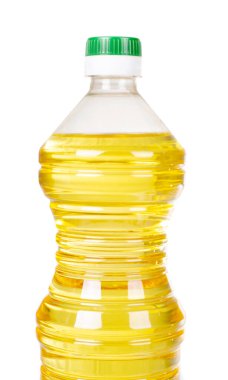 Plastik şişede saf ayçiçeği yağı. Salata için baharat.