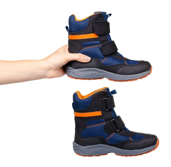 Blue and orange kids boots. Isolated on white. — Stock Photo, Image