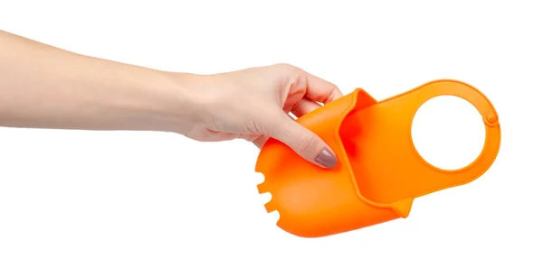 Gancho de esponja de cozinha, utensílio de silicone laranja. Isolado em branco . — Fotografia de Stock