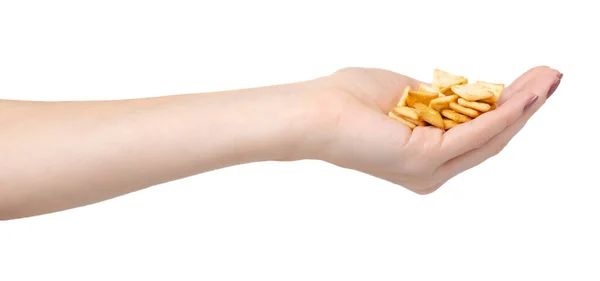 Mini galletas saladas cuadradas, bocadillos. Aislado sobre blanco . — Foto de Stock