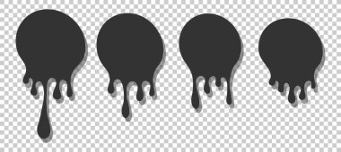 Damlayan yuvarlak boya seti, sıvı mürekkep sıçraması ve damlalar. Erimiş çember vektör resmi.