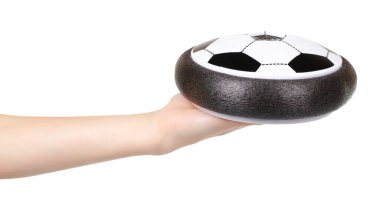 Futbol topu, çocuklar için uçan oyuncak. Beyazda izole edilmiş.