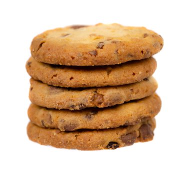 Çikolatalı yuvarlak kurabiye. Beyazda izole edilmiş.