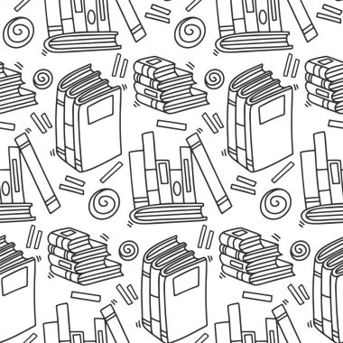 Karalama ve çizim tarzında farklı kitap ve dergi vektör konsepti. Tişörtlere ve kartpostallara el çizimi illüstrasyon. Tekstil ve kağıt ambalajı için kusursuz desen.