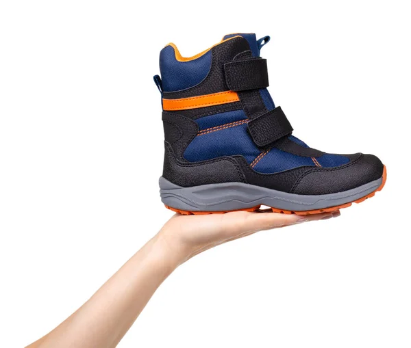 Modré a oranžové dětské boty. Izolováno na bílém. — Stock fotografie