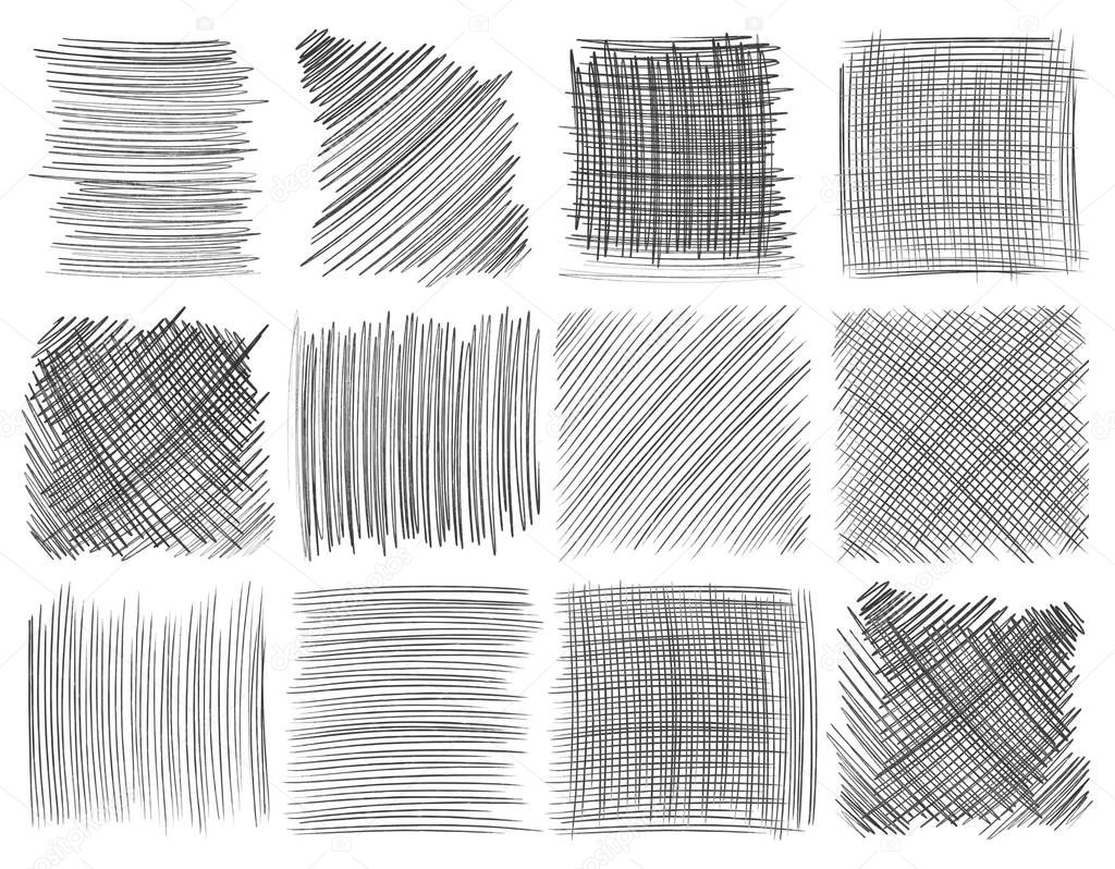 Pencil strokes set, different scribbles isolated on white.