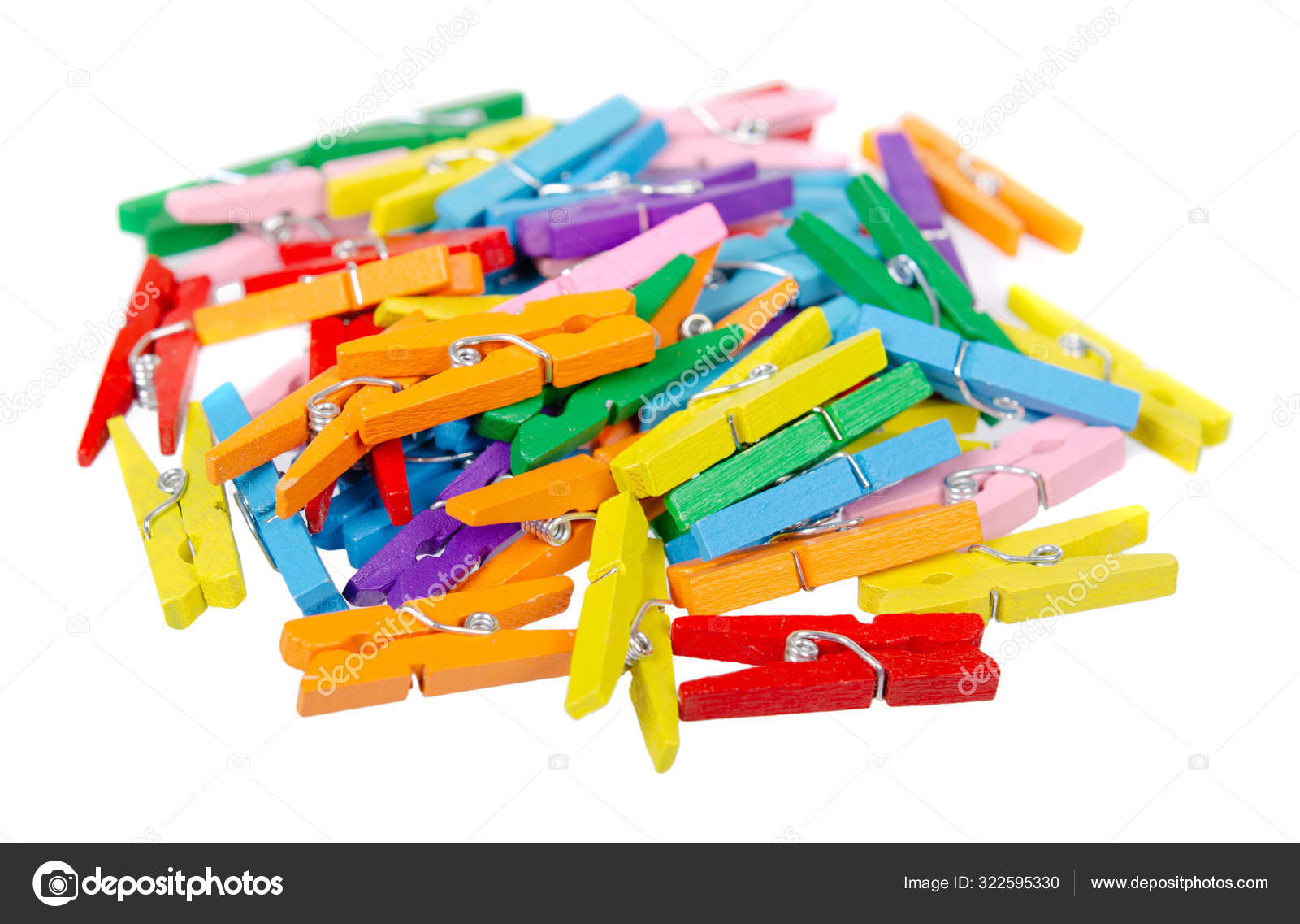 Mini Colored Clothespins Isolated On White Background Stock