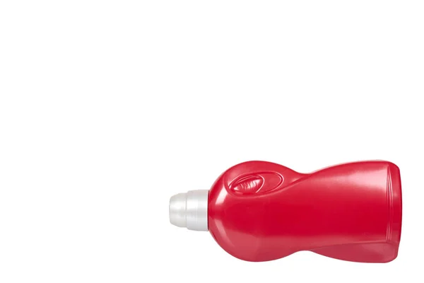 Rode reinigingsmiddel fles, vloeibare wassen zeep voor textiel. Geïsoleerd — Stockfoto