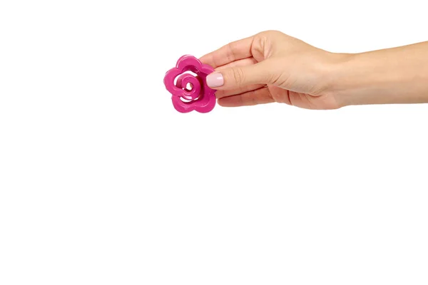 Pinza de plástico rosa. Accesorio femenino. Aislado — Foto de Stock