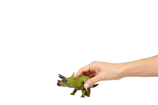 Zielona gumowa zabawka dinozaura, prehistoryczne dzikie zwierzę. — Zdjęcie stockowe