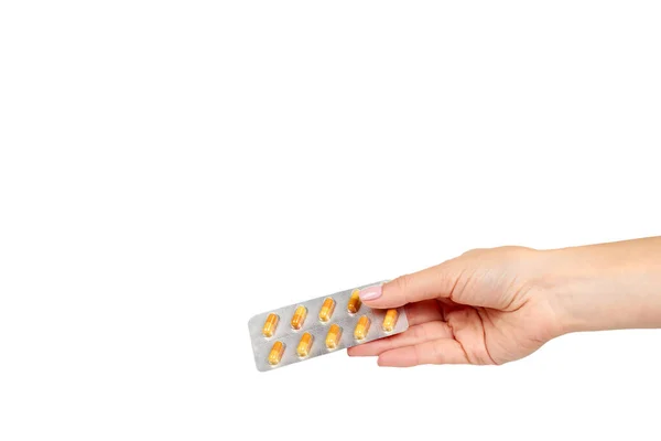 Plaquette thermoformée argentée avec pilules. Aide pharmacie, médicament . — Photo