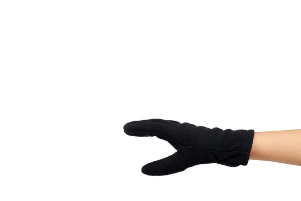 Schwarze Fleecehandschuhe. Kinder persönliches Zubehör, Winterhandschuhe. — Stockfoto