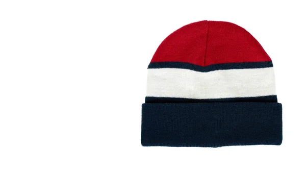 縞模様の綿の帽子。冬の季節のアパレル、スポーツウェア. — ストック写真