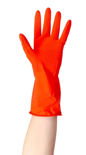 Красная резиновая перчатка, защита кожи. Изолированные на белом . — стоковое фото