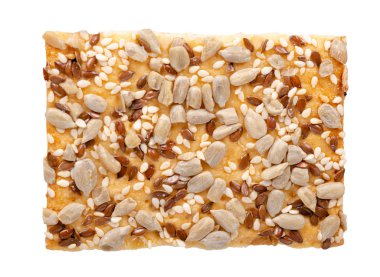 Farklı tohumlu dikdörtgen kurabiye. Beyazda izole edilmiş.