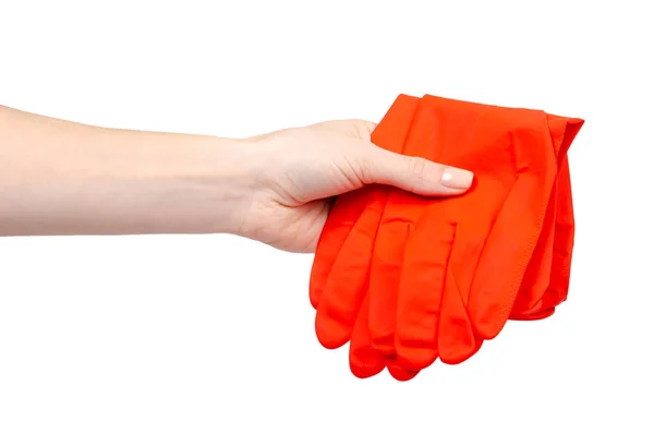 Красная резиновая перчатка, защита кожи. Изолированные на белом . — стоковое фото