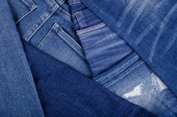 Azul algodão jeans textura fundo com espaço de cópia. — Fotografia de Stock