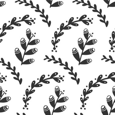 Dekoratif dallar arka plan, yeşillik vektörü. Kusursuz desen resmi.