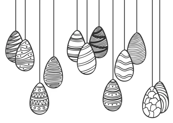 Easter eggs with different patterns hangs, isolated on white background. Vector image. — Stok Vektör