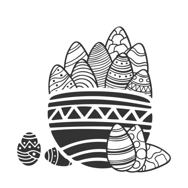 Huevos de Pascua con diferentes patrones en cesta, aislados sobre fondo blanco . — Vector de stock
