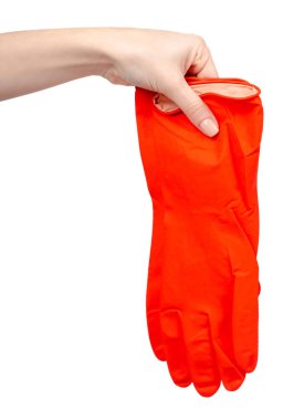Red rubber glove, protection for skin. Isolated on white.