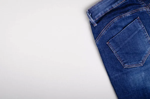 Azul algodão jeans textura fundo com espaço de cópia. — Fotografia de Stock