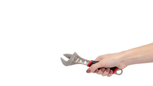 Adjustable wrench, work tool. Isolated on white. — Stock Photo, Image