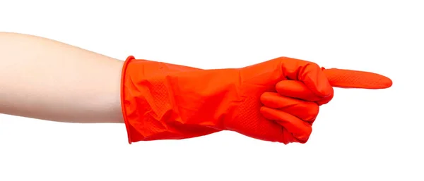 Red rubber glove, protection for skin. Isolated on white. — Stok fotoğraf