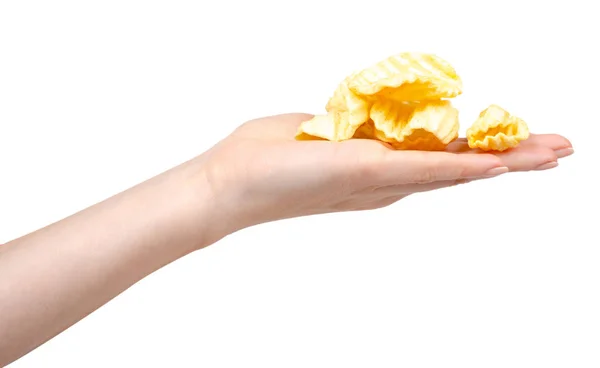 Batatas fritas corrugadas amarelas. Isolado em branco . — Fotografia de Stock