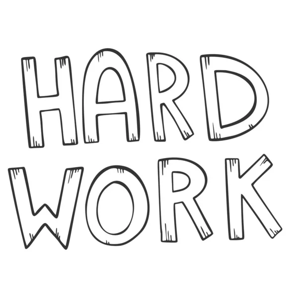 Hard Work lettering in line art style, isolated on white background. — Stock Vector