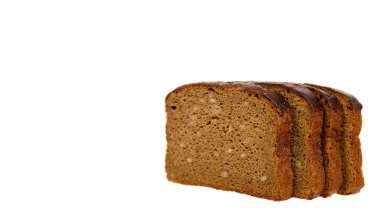 Brown bread with seeds, heathy food. Isolated on white background. Copy space, template.