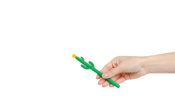 Hand Cactus Shape Pen Fun School Tool Kids Isolated White — Stock Photo, Image