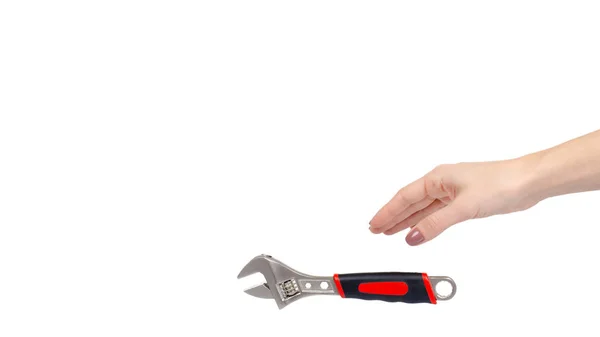 Hand Adjustable Wrench Work Tool Isolated White Background Copy Space — 스톡 사진