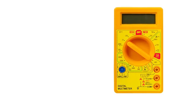 Yellow Plastic Multimeter Electric Tester Tool Isolated White Background Copy — ストック写真