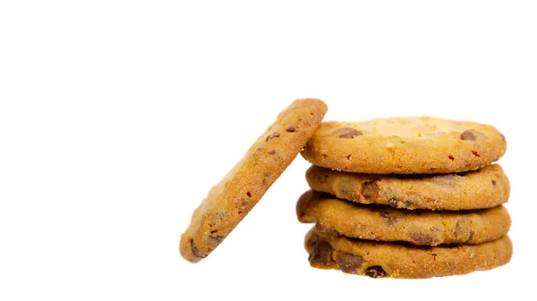 Galleta Redonda Con Gotas Chocolate Aislado Sobre Fondo Blanco Copiar — Foto de Stock